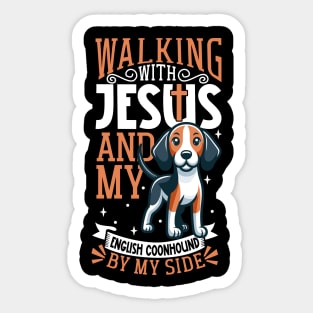 Jesus and dog - American English Coonhound Sticker